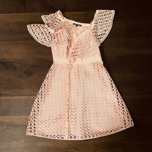 Gianni Bini Blush Peach Eyelet Asymmetrical Ruffle Dress